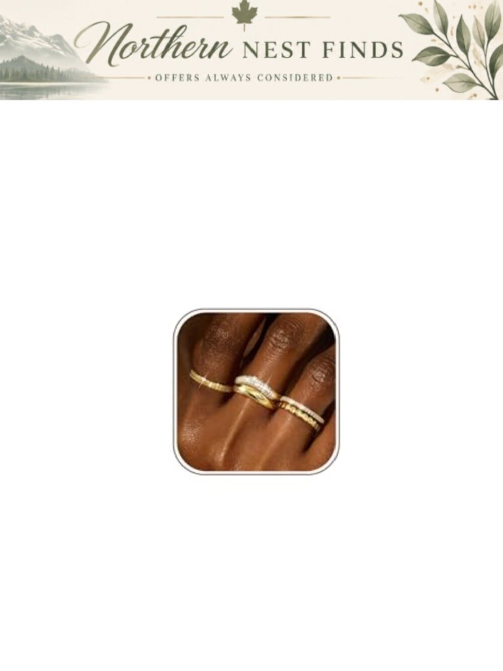 5pc 14K Gold Plated Stacking Rings Set Cubic Zirconia Pave Stackable